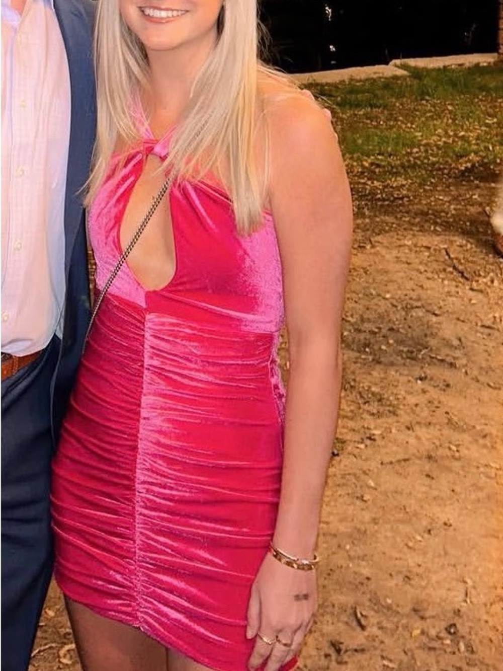 Superdown Hot Pink Velvet Ruched Halter Mini Dress